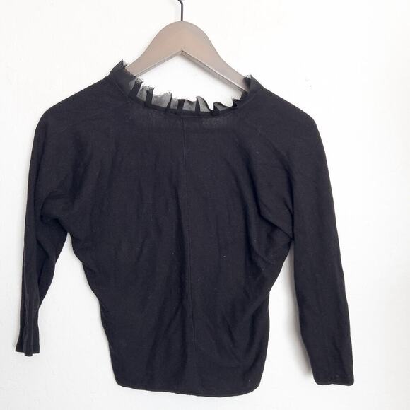 VIntage DKNY Ruffle Shrug 3/4 Sleeve Knit Sweater Hook Eye Small Black Y2K 2000 - Picture 4 of 5